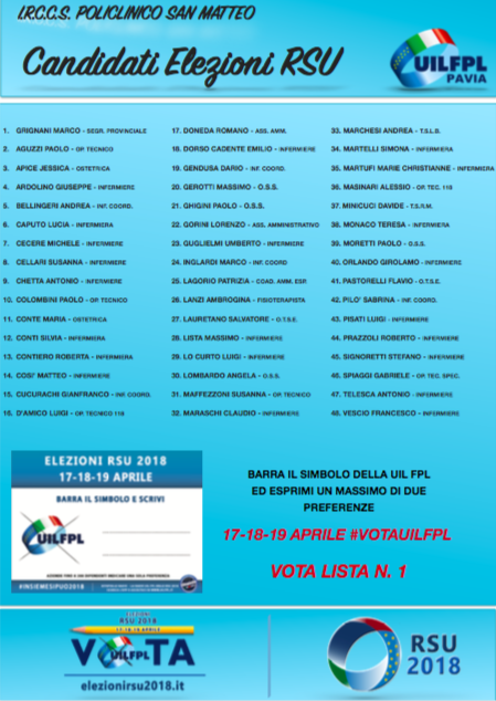 lista candidati Fondazione San Matteo di Pavia