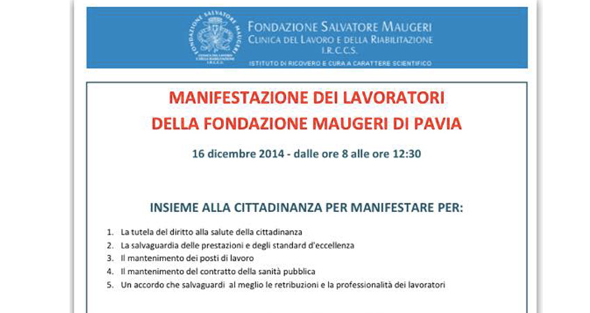 Vertenza Maugeri: il 16 dicembre lavoratori e sindacati marceranno in corteo