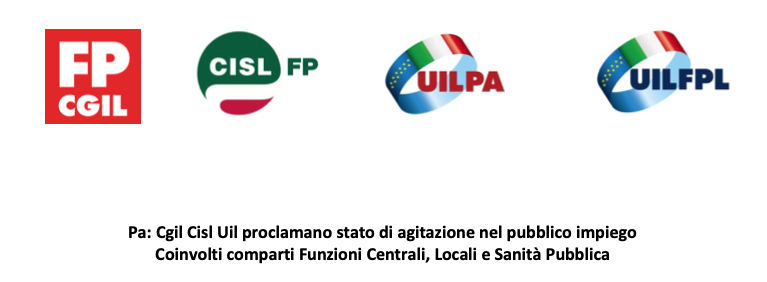 P.A. CGIL CISL e UIL proclamano stato di agitazione nel pubblico impiego. Coinvolti comparti Funzioni Centrali, Locali e Sanità Pubblica