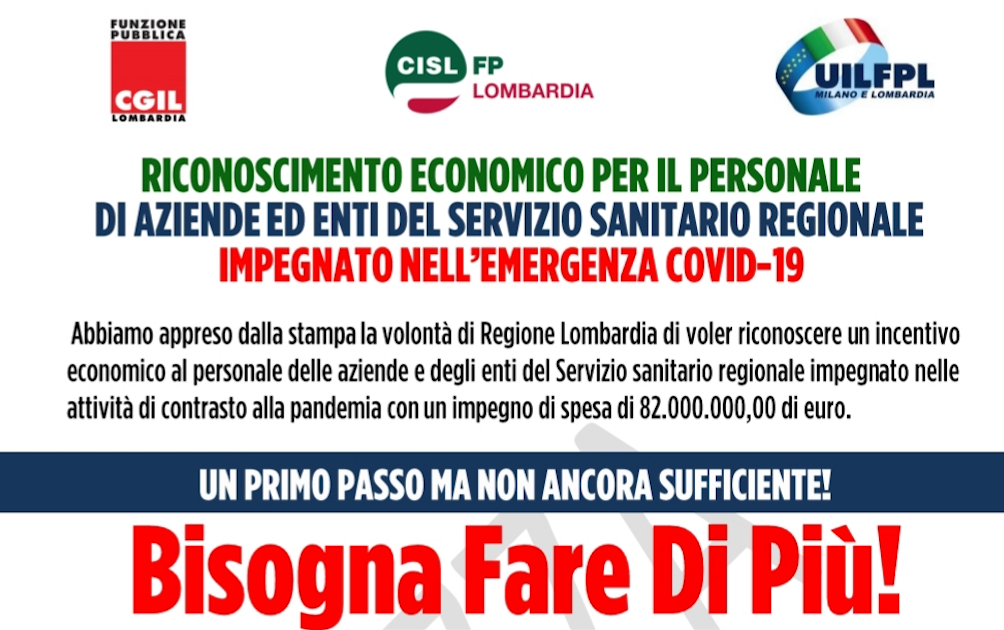 Riconoscimento economico per il personale sanitario - UIL FPL CGIL FP CISL FP " BISOGNA FARE DI PIU'!"