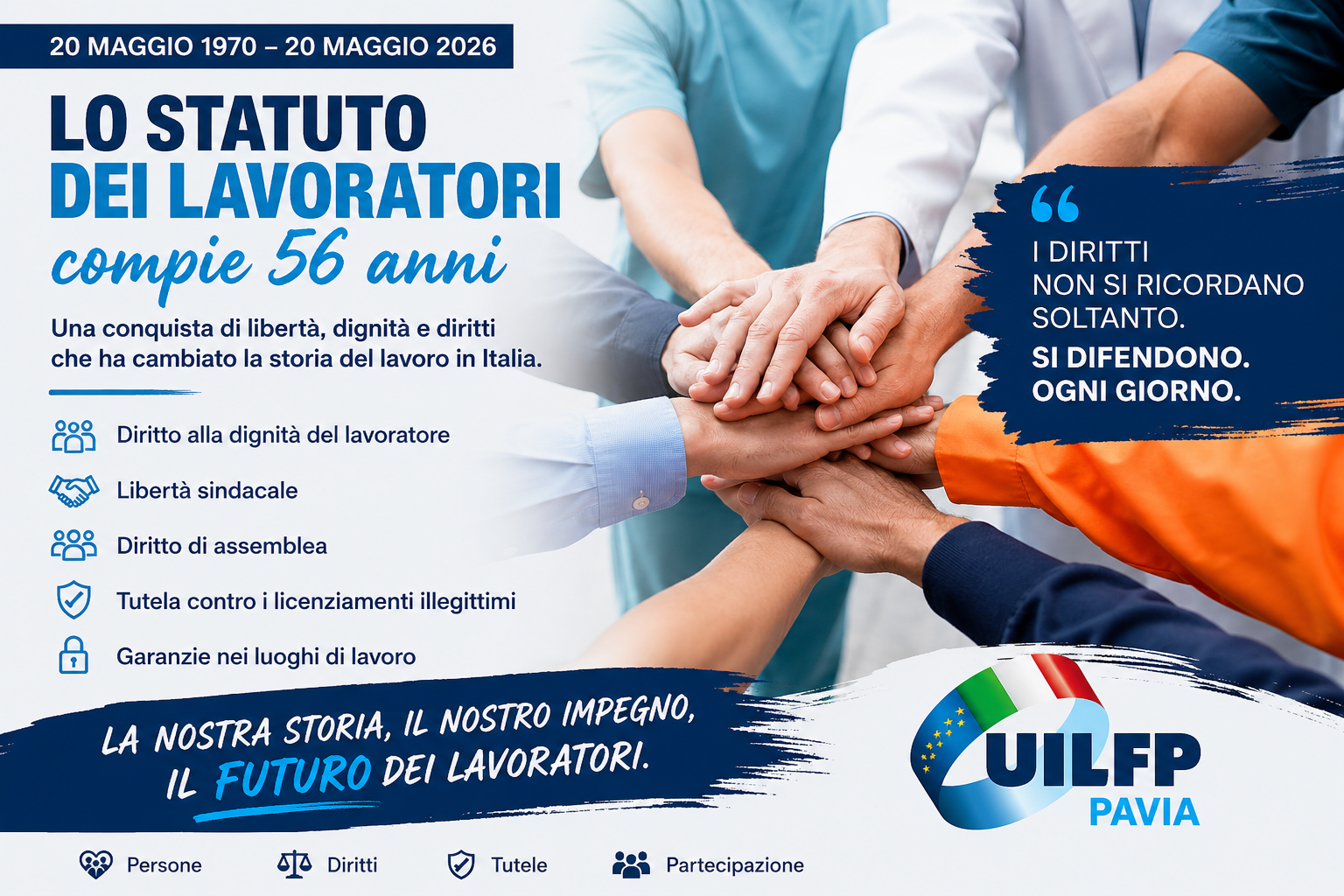 20 MAGGIO: LO STATUTO DEI LAVORATORI COMPIE 56 ANNI. I DIRITTI NON SI CELEBRANO SOLTANTO: SI DIFENDONO