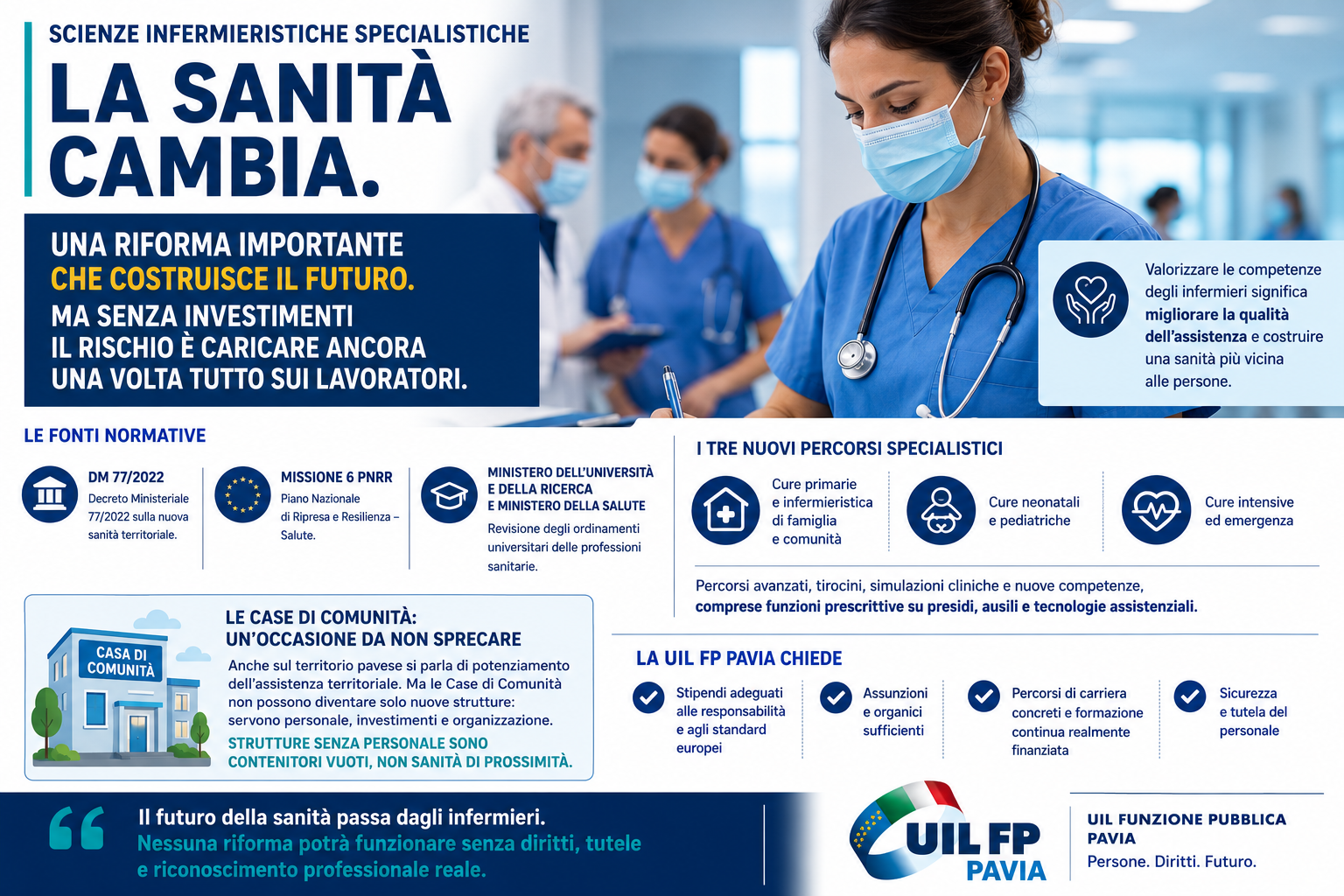 INFERMIERI SPECIALISTI, LA SANITA' CAMBIA. MA SENZA INVESTIMENTI IL RISCHIO E' CARICARE ANCORA UNA VOLTA TUTTO SUI LAVORATORI