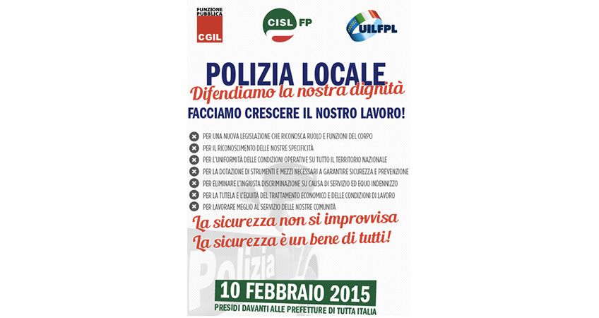 Cgil Cisl Uil: “Polizia Locale, Mobilitazione Nazionale"