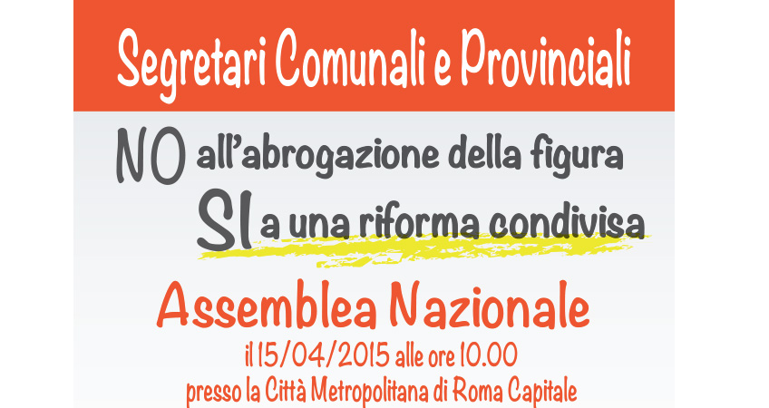 Domani 15/4/2015 Assemblea unitaria dei Segretari Comunali e Provinciali