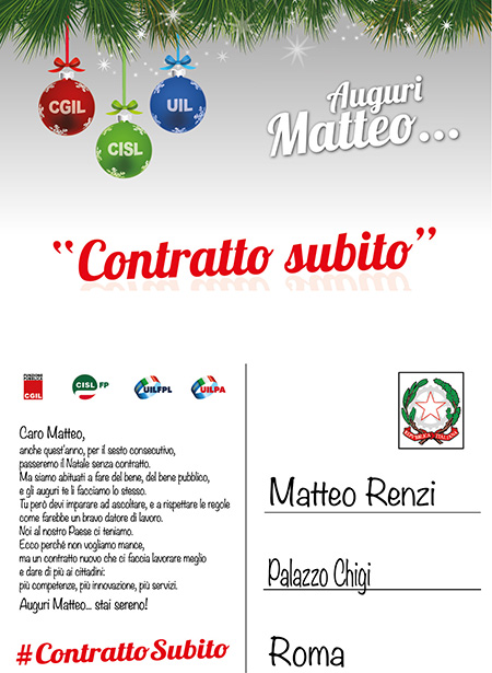 Auguri Matteo, sotto l’albero pubblico non vogliamo regali, ma un giusto contratto